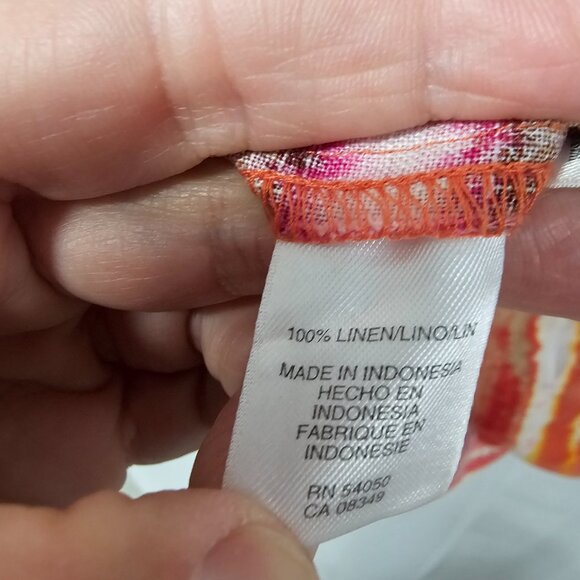 Jones New York Blouse Stripes Linen Pink Festival Summer Beach L - Picture 7 of 10